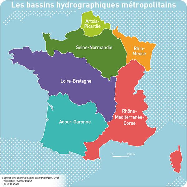 Catchment basins in mainland France.