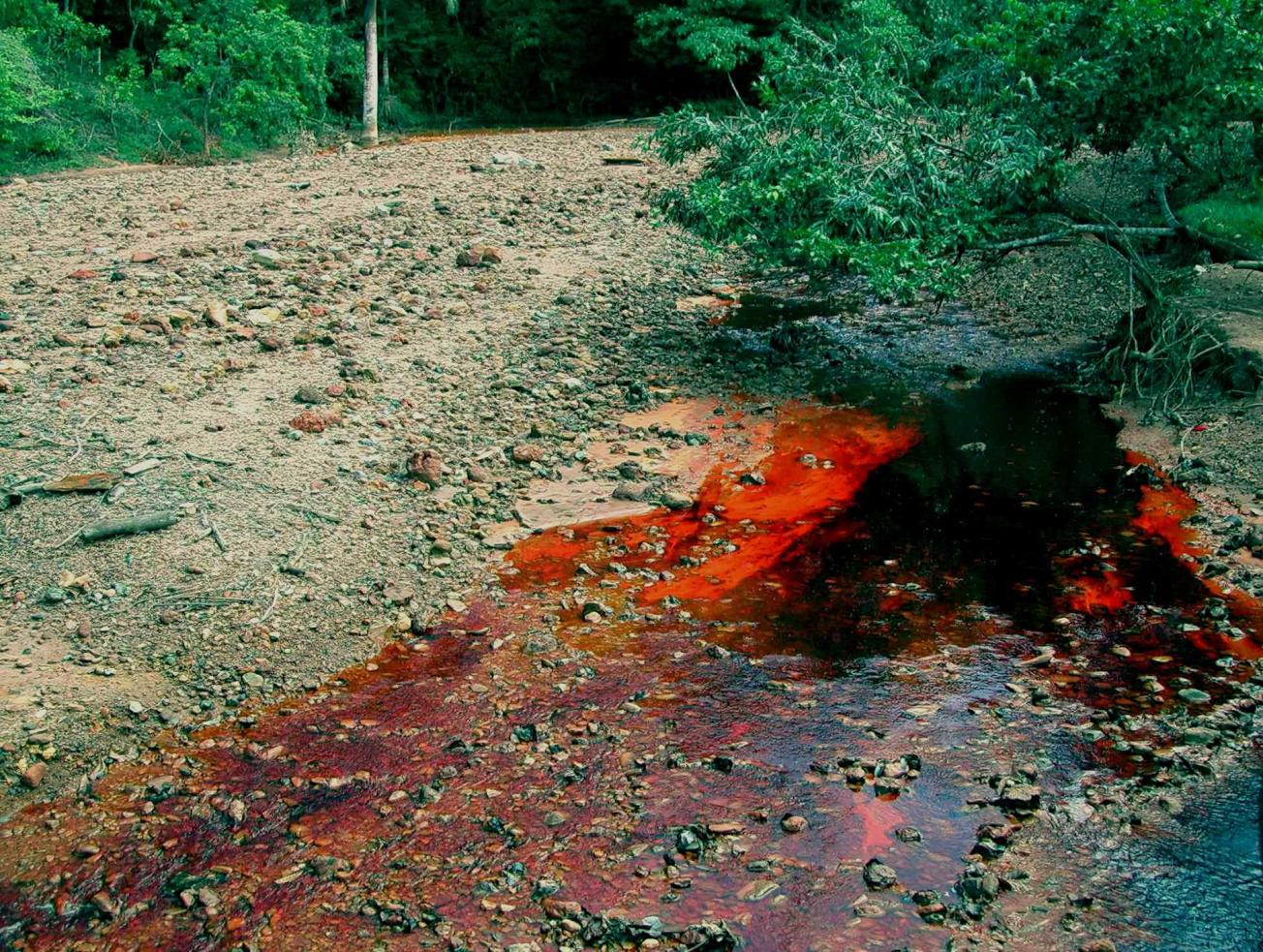 The Rio de Sangre in the Dominican Republic is contaminated by acid run-off from a mine 
