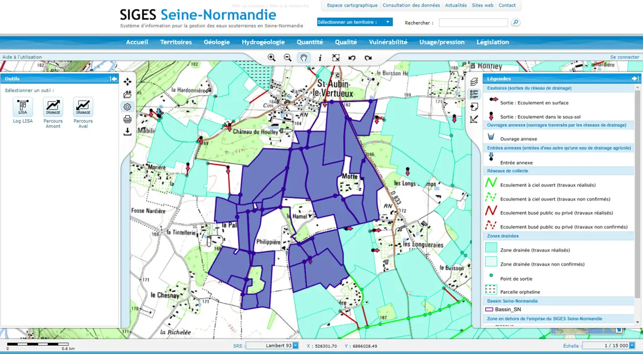 The Drainage Database on the Seine-Normandy SIGES 
