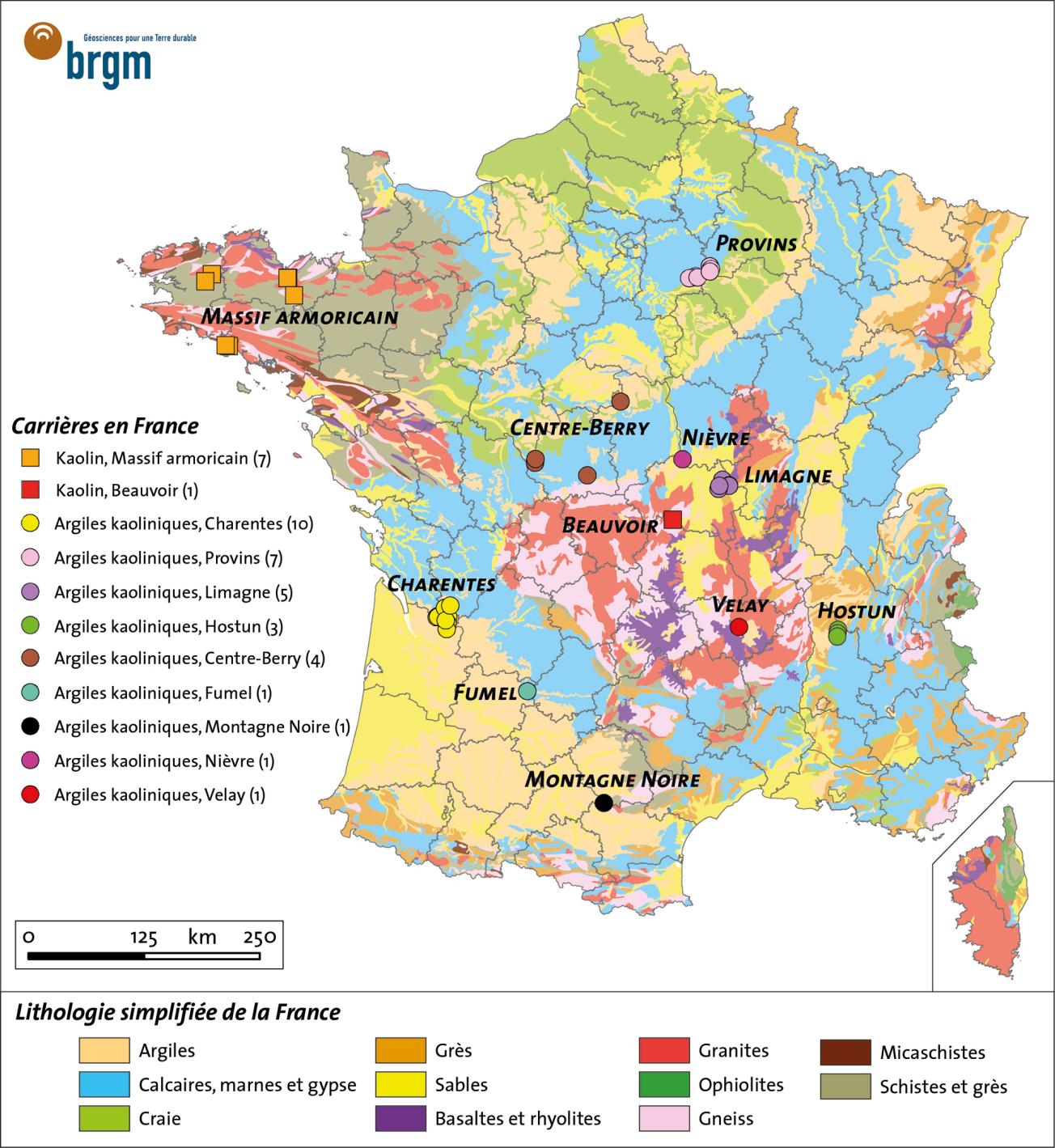 Quarries exploiting kaolin and kaolinic clays in France 