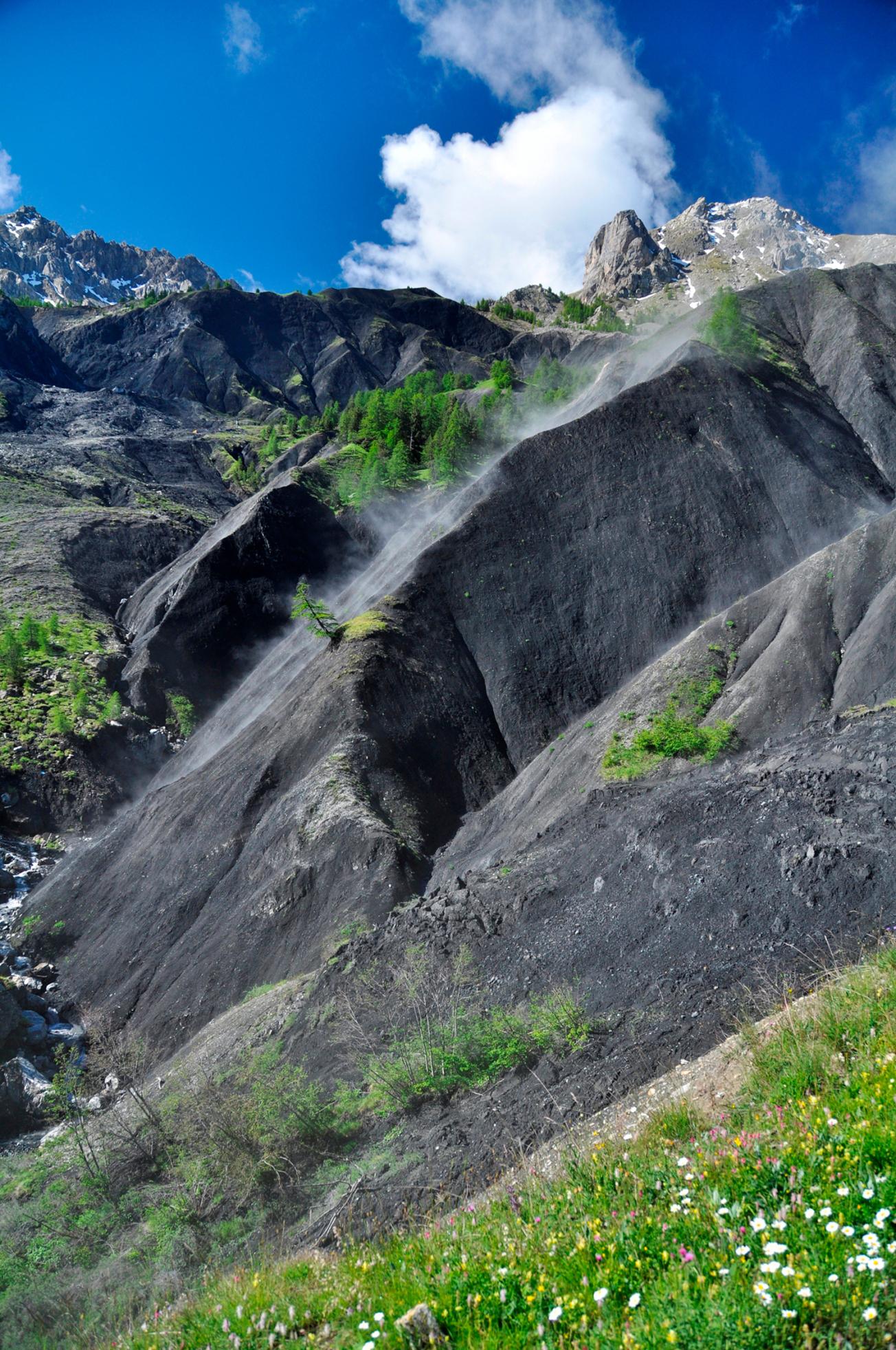 Vue d'un glissement "annexe" au glissement de terrain de de Super-Sauze    