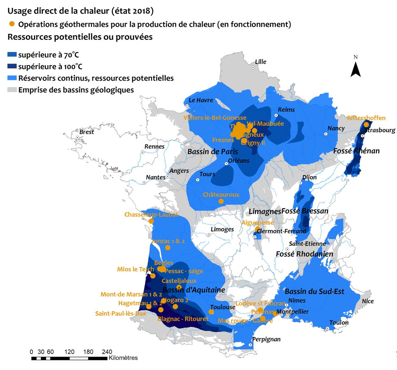 Cartographie des opérations géothermiques profondes de basse énergie en métropole