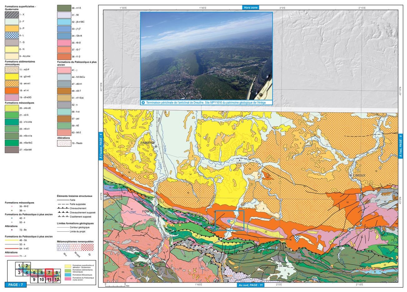 Extrait de la version Atlas de la carte du patrimoine géologique de l’Ariège