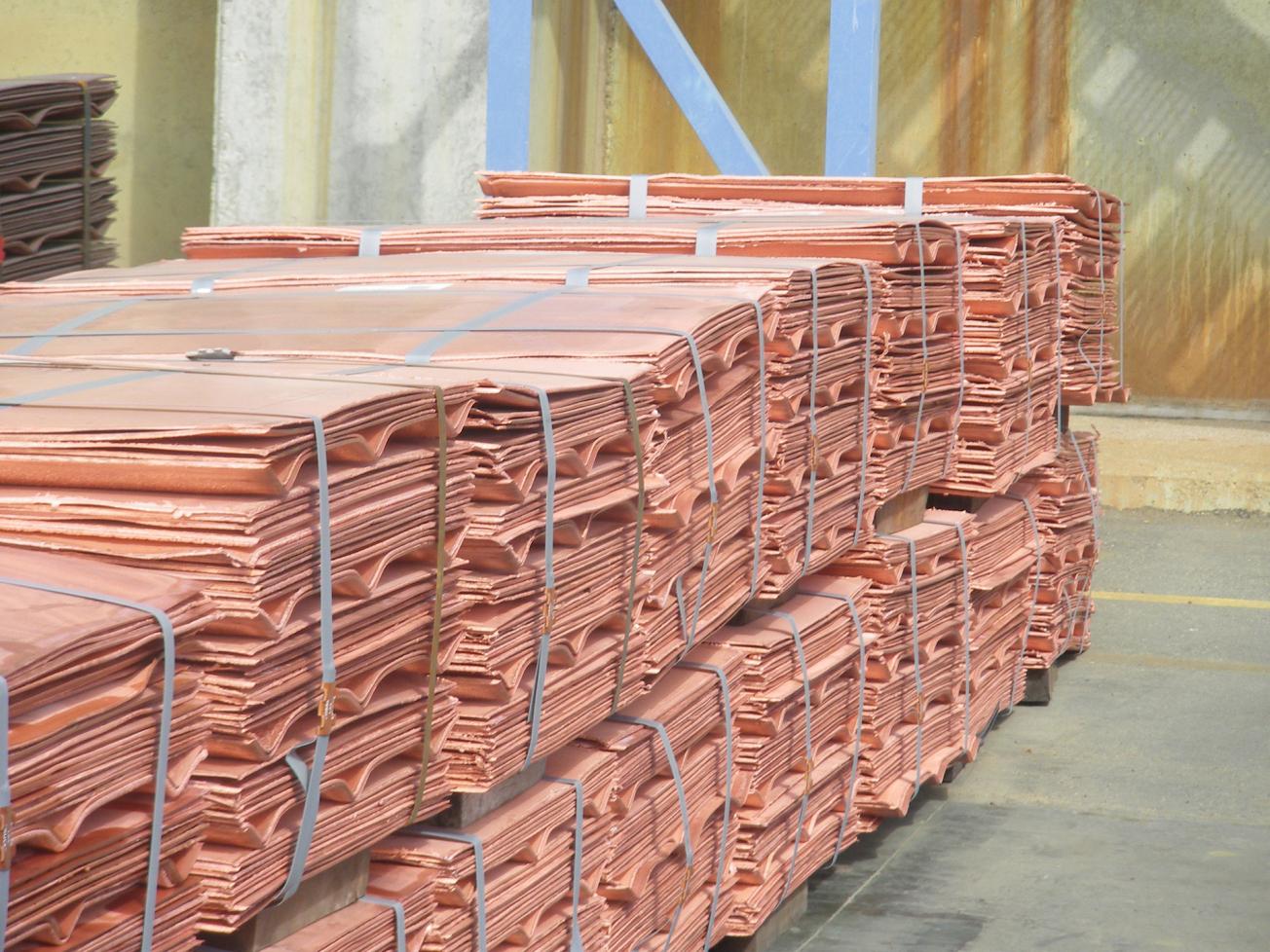 Copper cathodes from the Las Cruces mine