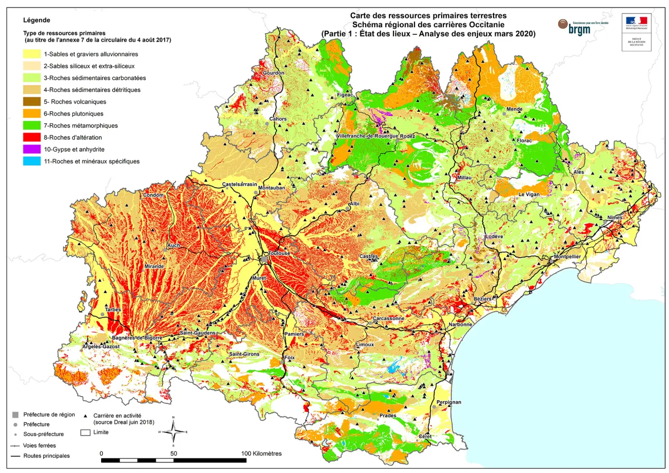 Carte des ressources primaires de la région Occitanie