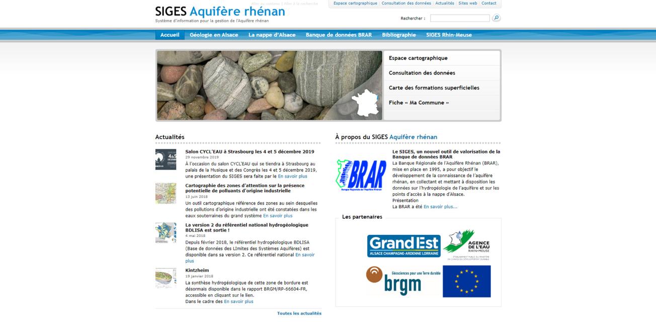 Page d’accueil SIGES Aquifère-Rhénan