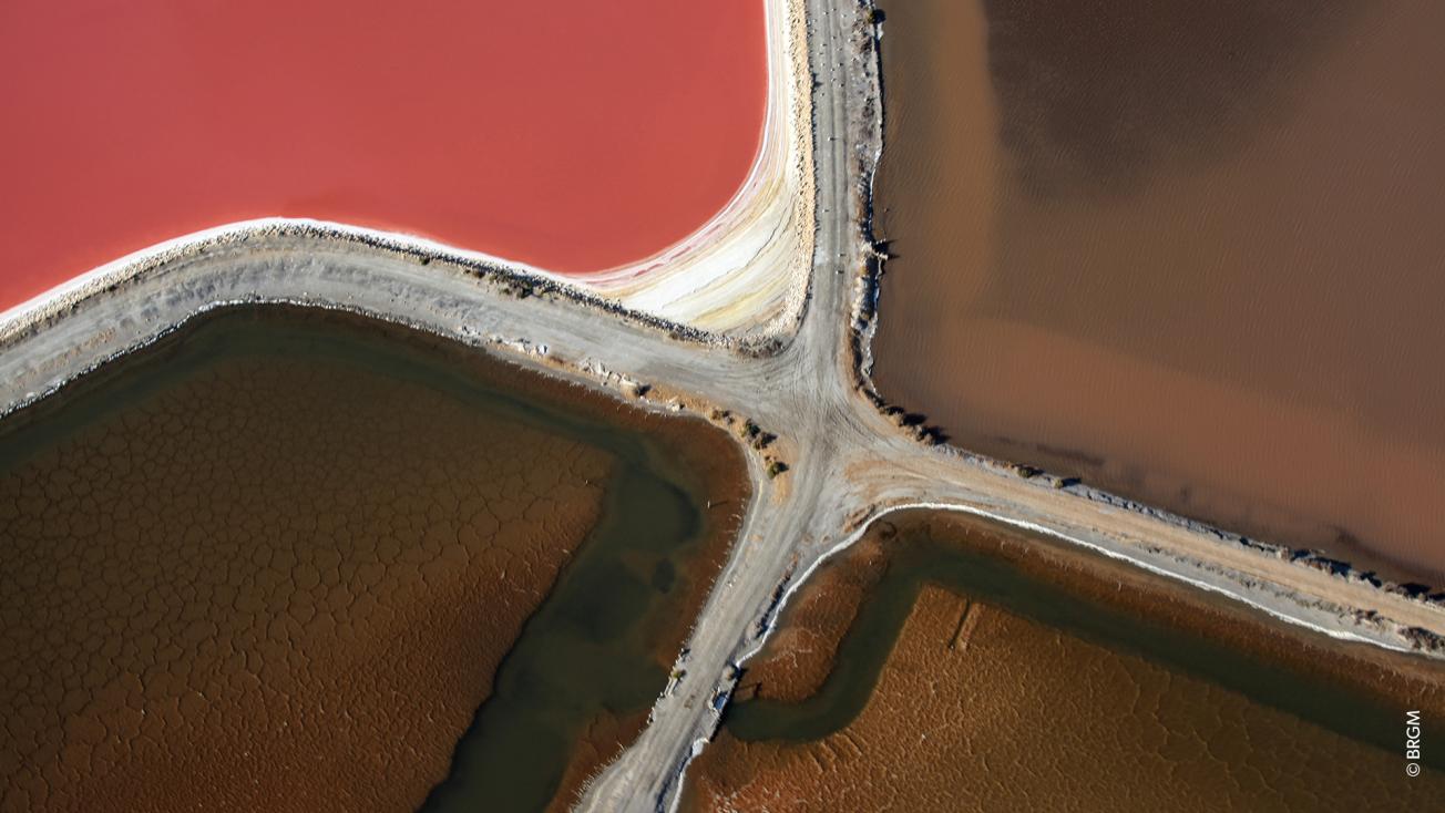 Aerial view of the Aigues-Mortes salt works, Gard