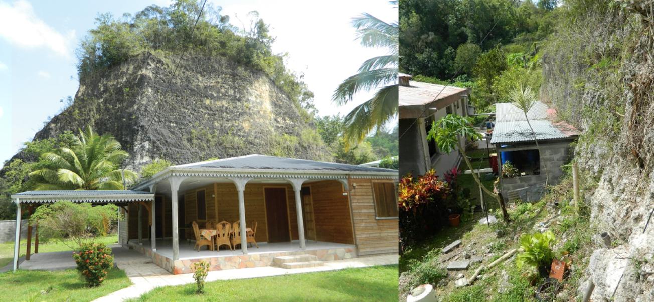 Examples of recent urban development in former quarries (Grands-Fonds, Guadeloupe, 2020).