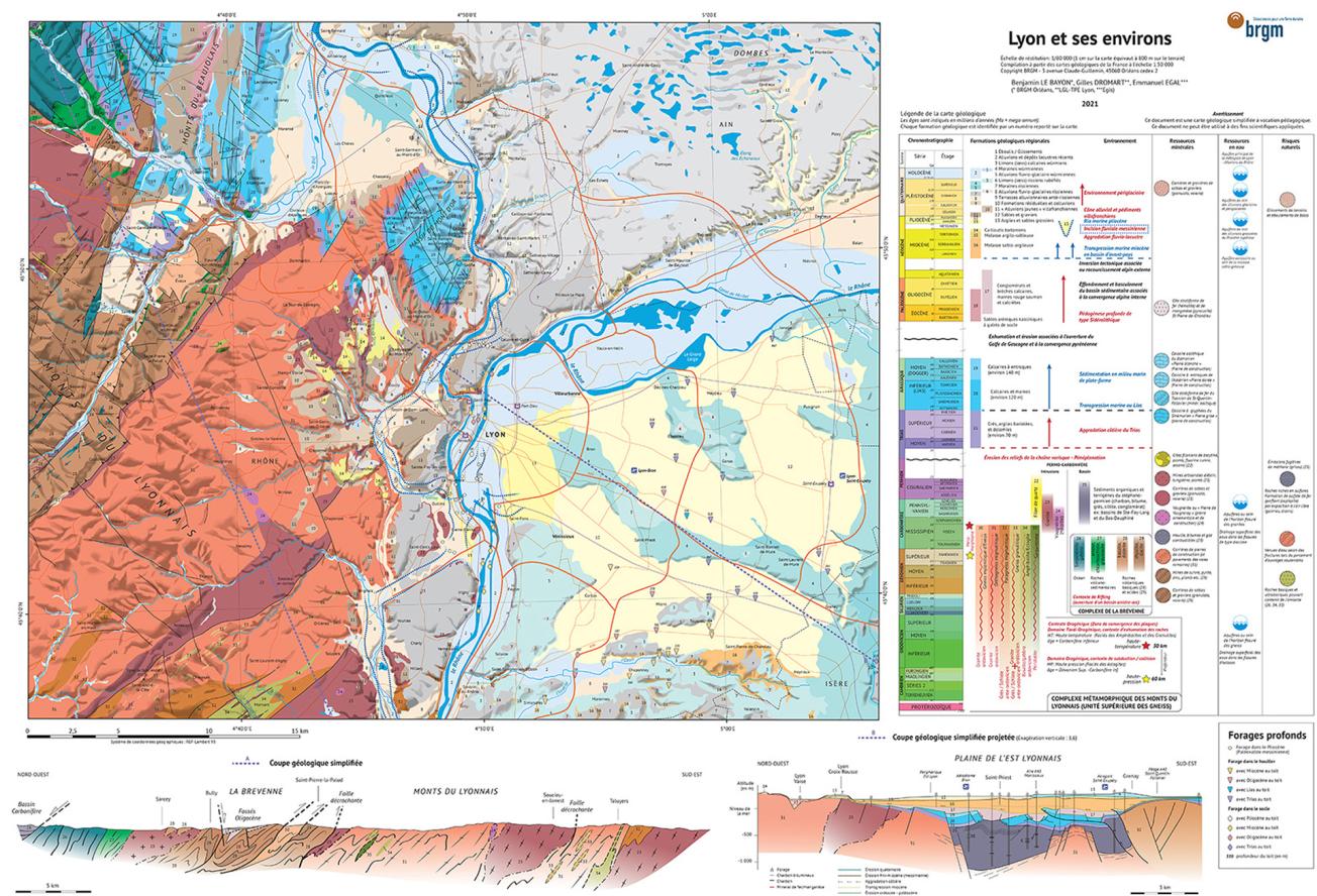 Carte géologique et pédagogique de Lyon et ses environs