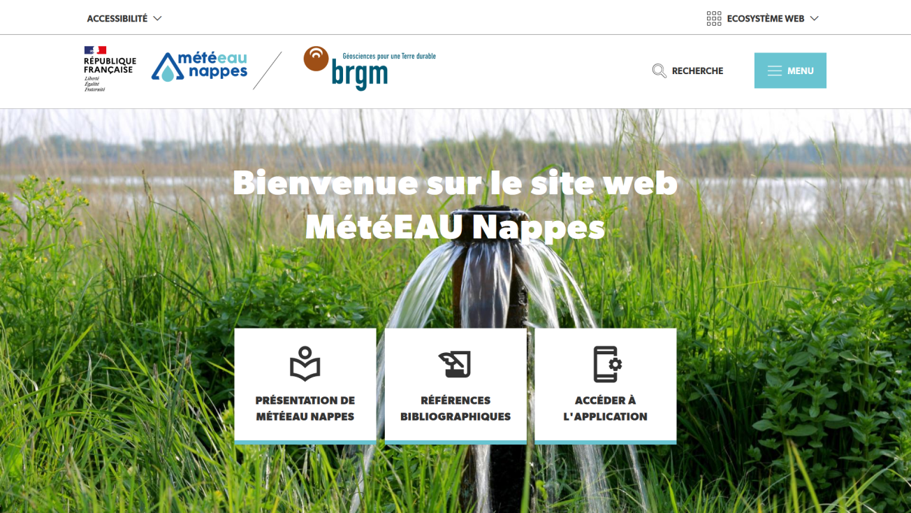 Page d’accueil du site web MétéEAU Nappes