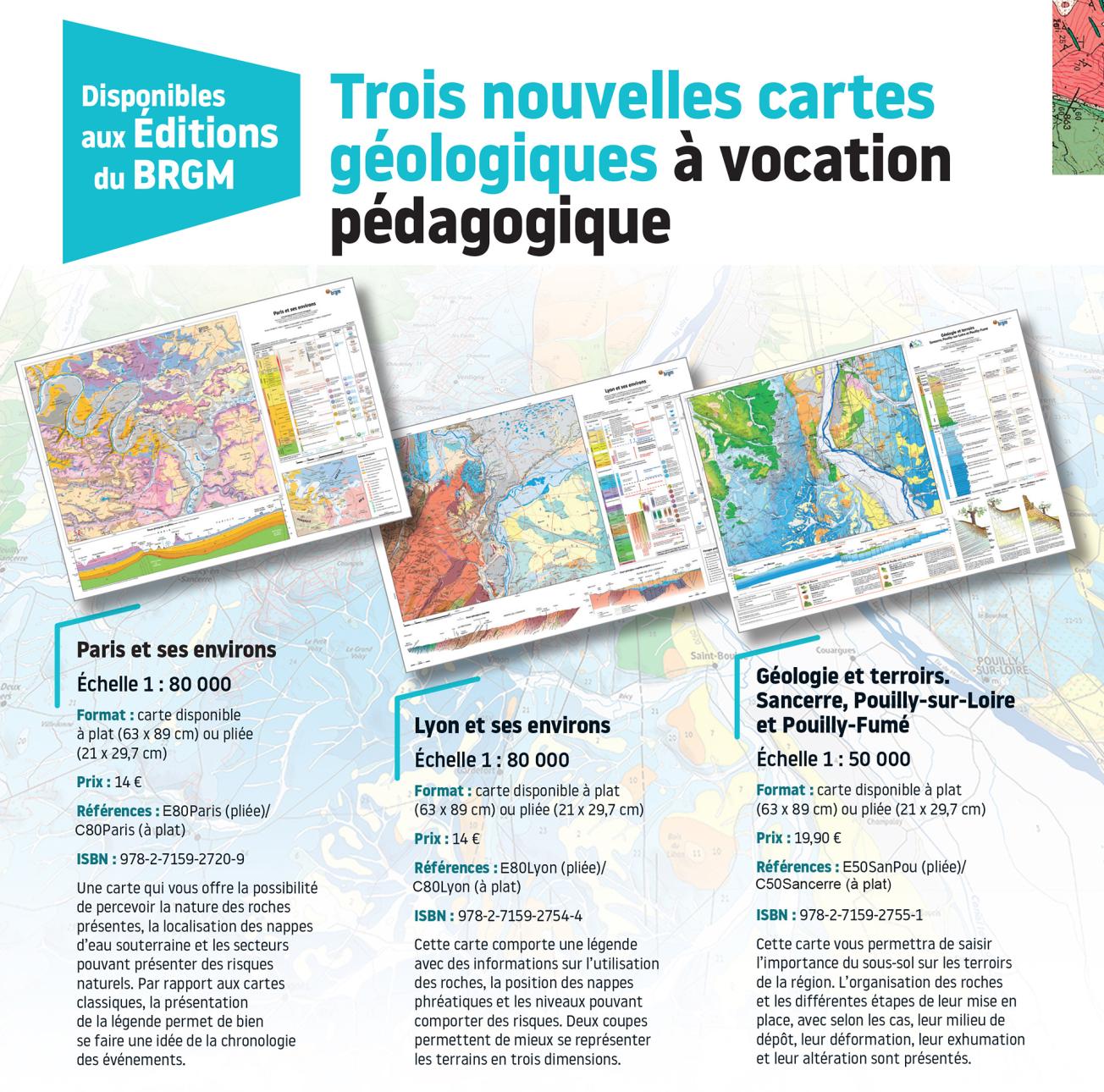 BRGM Éditions proposent 3 nouvelles cartes géologiques à vocation pédagogiques