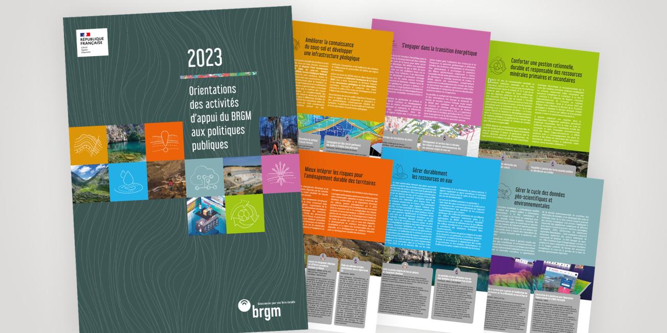 Cover and extracts from BRGM's 2023 public policy support activities orientation document.