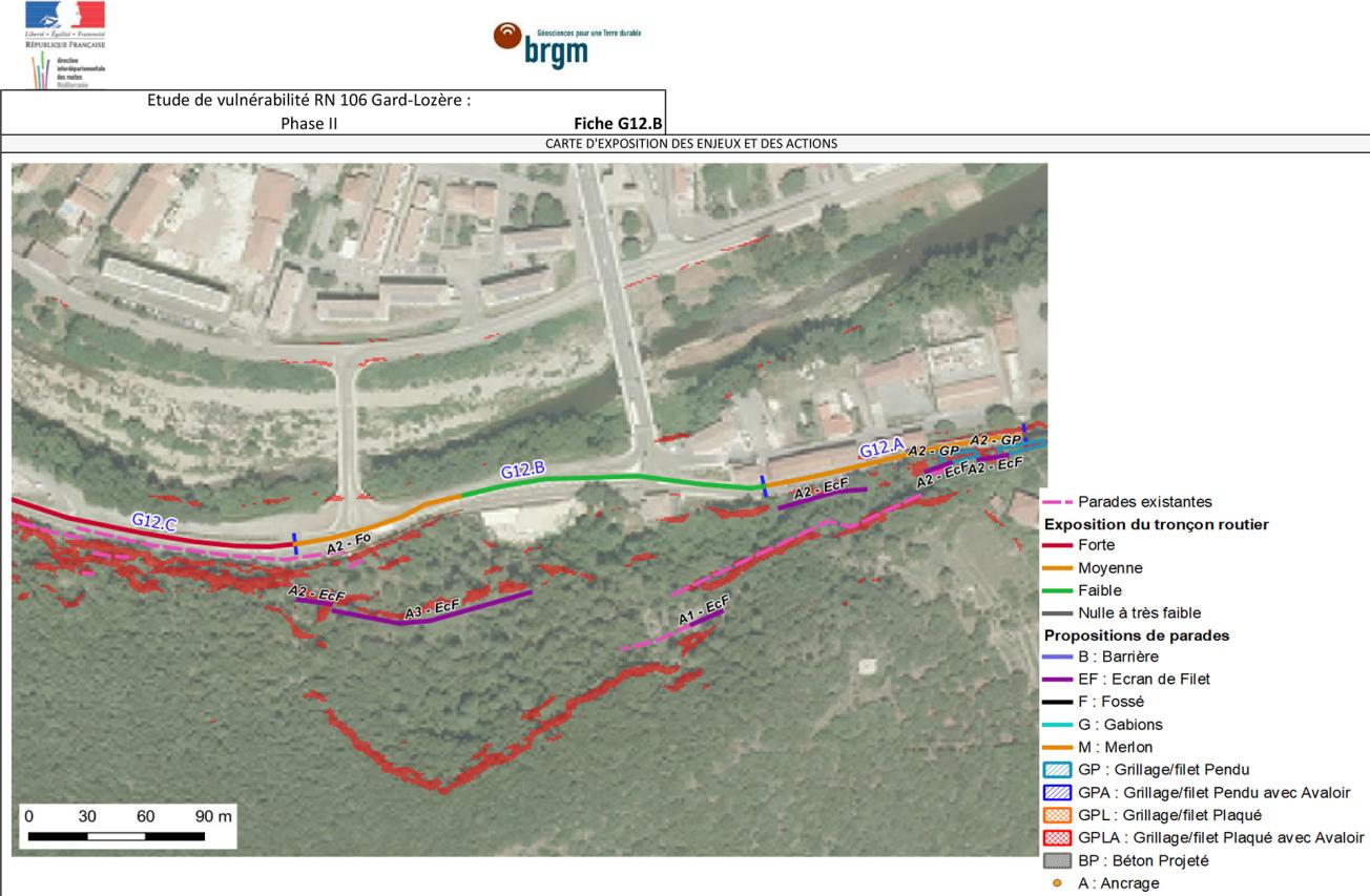 Exposure map of the issues and proposals for protective work, RN 106 Lozère. 