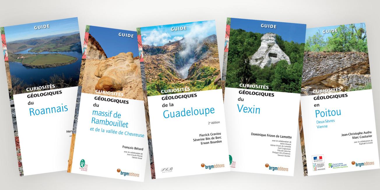 Couvertures des 5 guides géologiques publiés par les Éditions du BRGM en 2022.