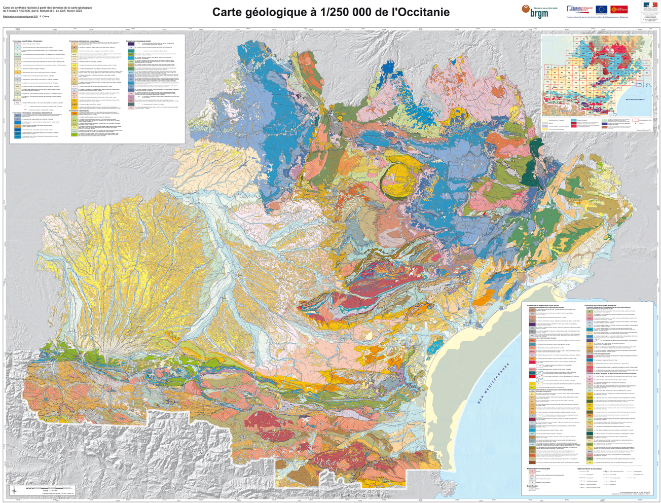 Carte géologique à 1/250 000 de la région Occitanie. 