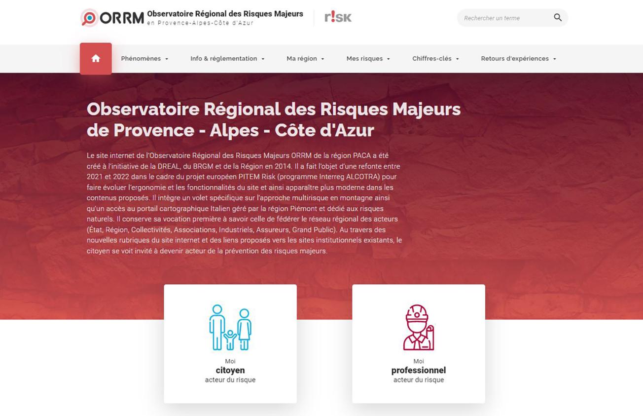 Page d’accueil du site Observatoire Régional des Risques Majeurs PACA.