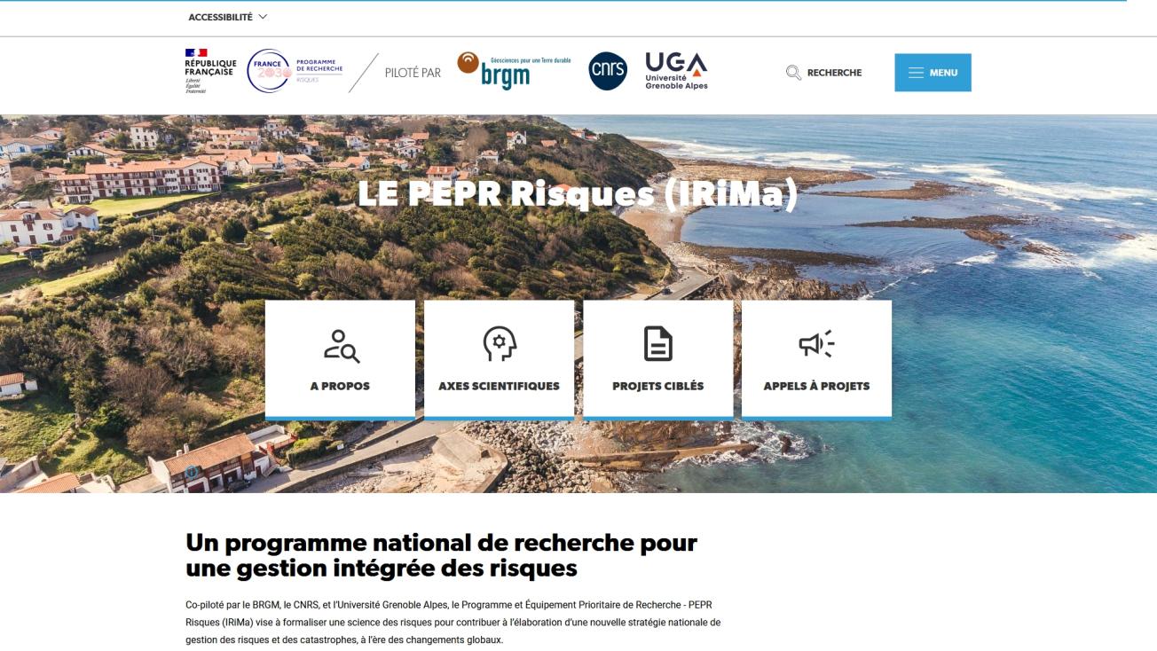 Page d'accueil du site web du PEPR Risques.