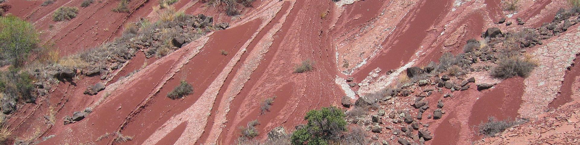 Erosion gullies in iron oxide-bearing, Herault