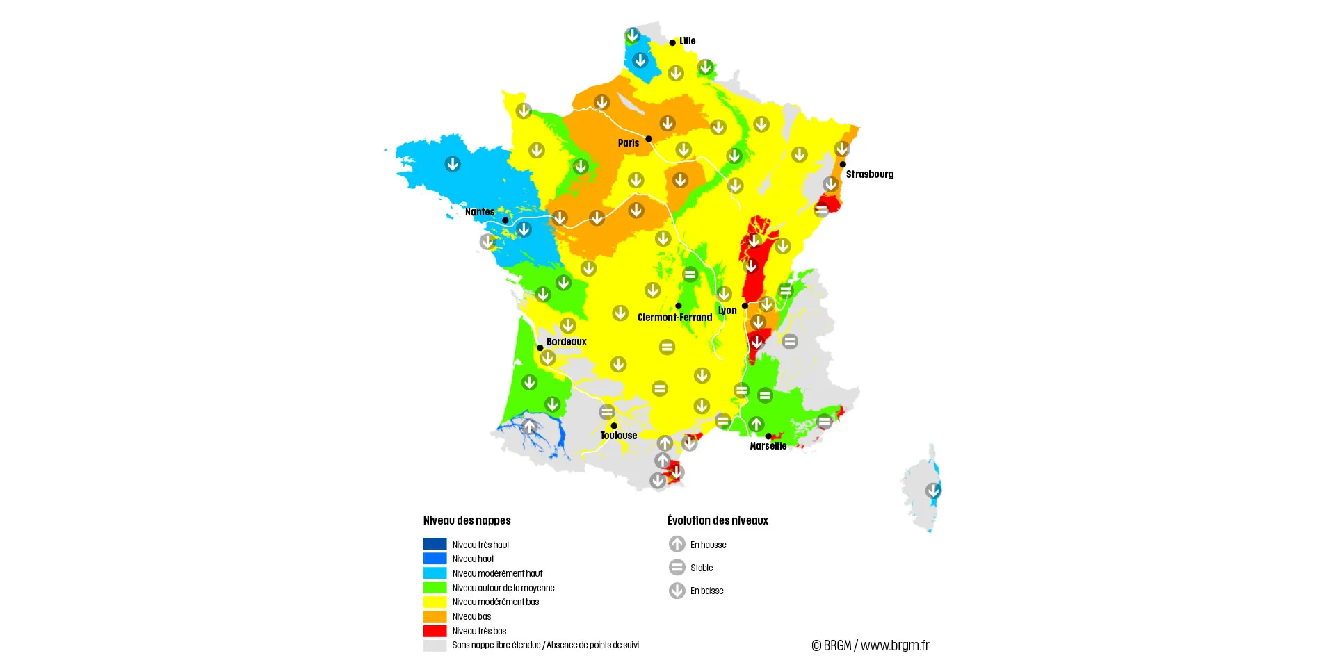 Carte de France de la situation des nappes au 1er juillet 2023.