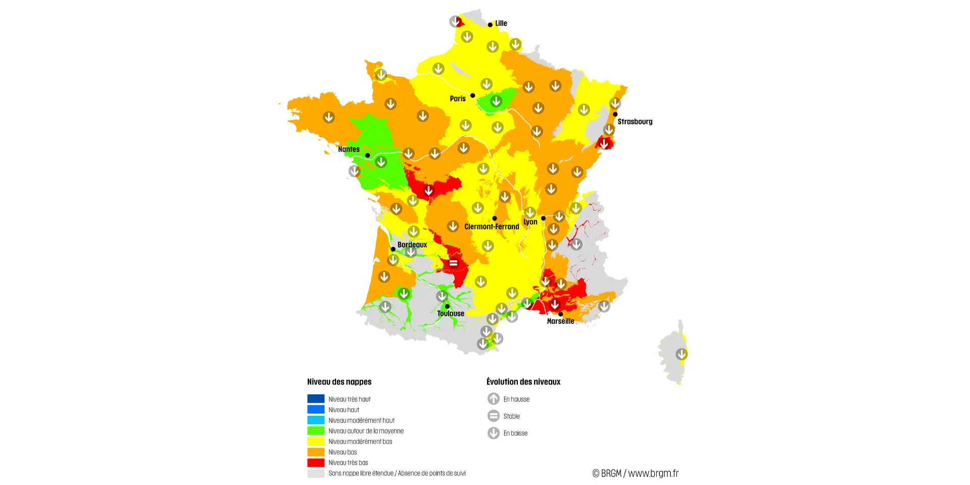 Carte de France de la situation des nappes au 1er septembre 2022.