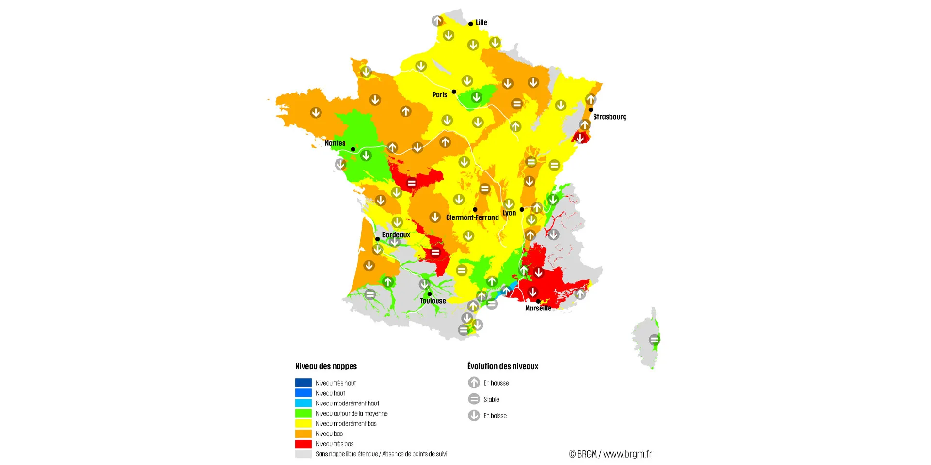 Carte de France de la situation des nappes au 1er octobre 2022.