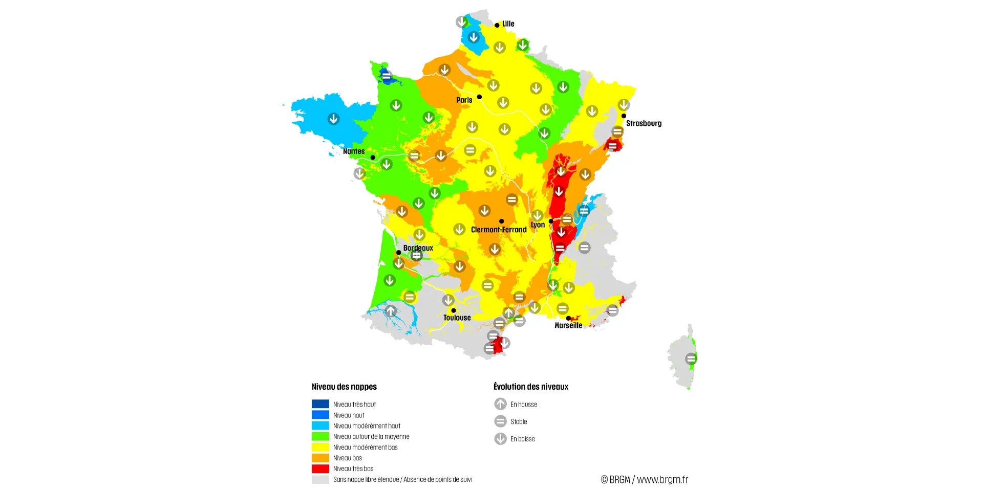 Carte de France de la situation des nappes au 1er octobre 2023.