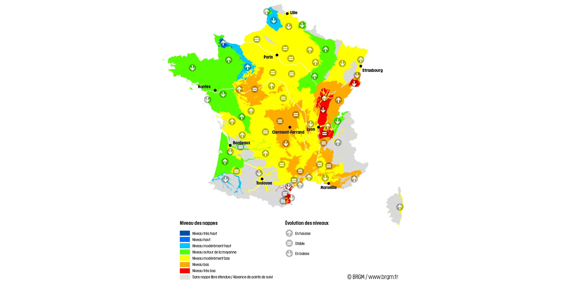 Carte de France de la situation des nappes au 1er novembre 2023.