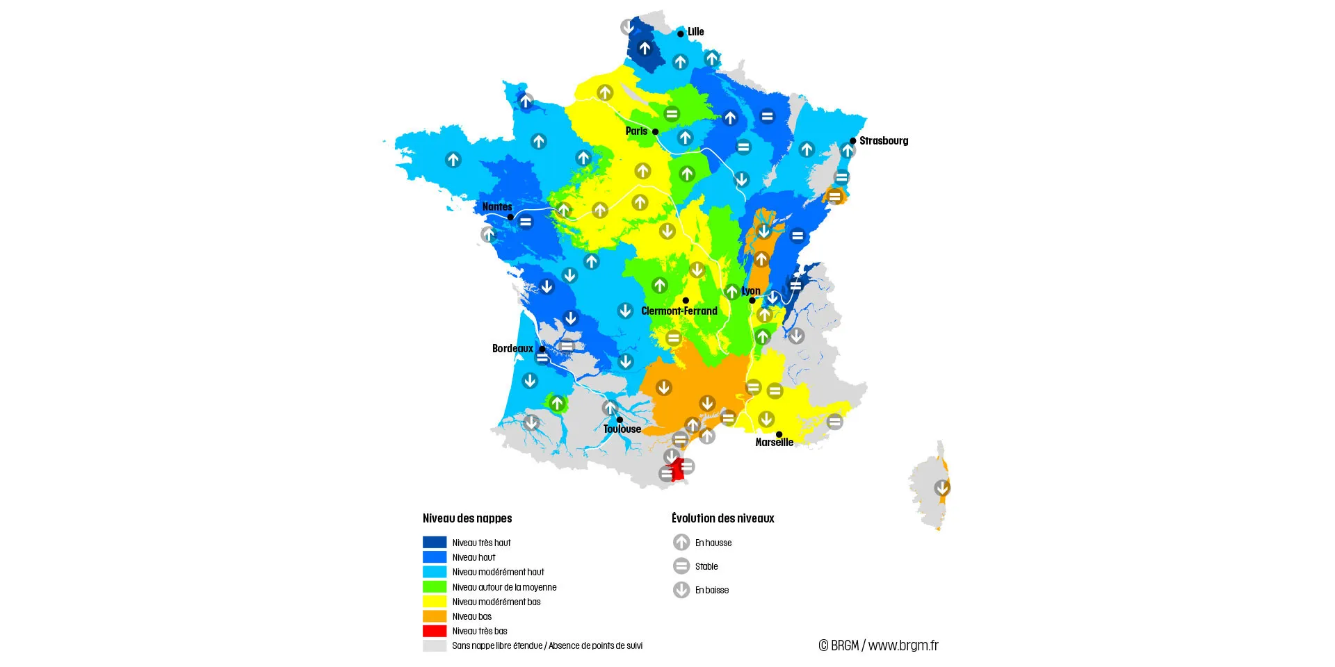 Carte de France hexagonale de la situation des nappes au 1er février 2024.