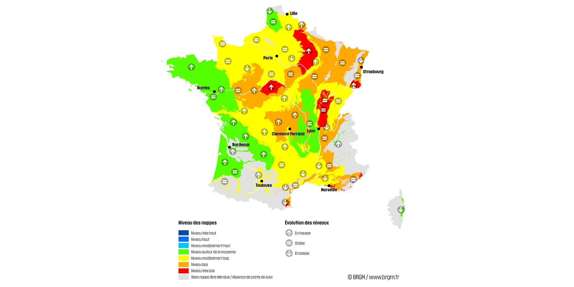 Carte de France hexagonale de la situation des nappes au 1er avril 2023.