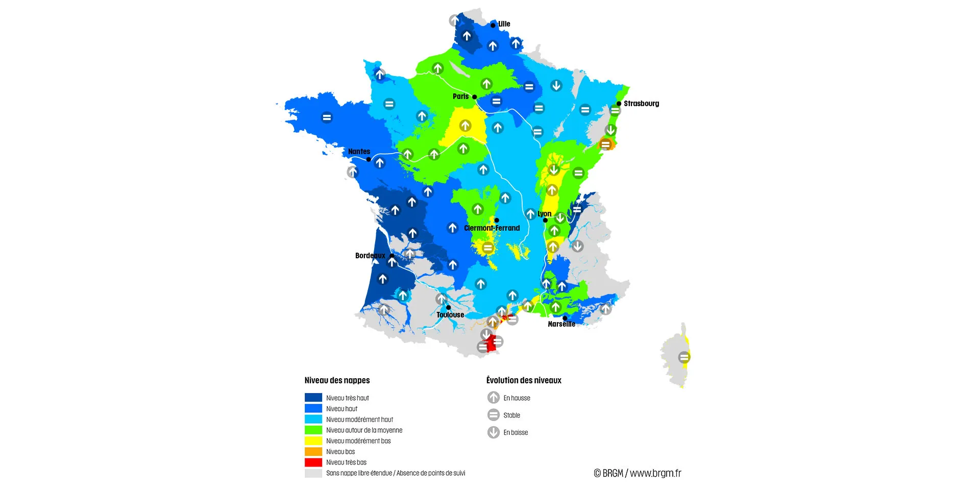 Map of France showing the state of the aquifers on 1 April 2024.
