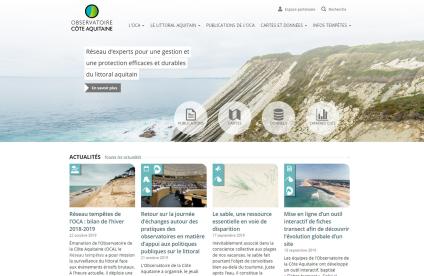 Page d’accueil du nouveau site web pour l'Observatoire de la côte aquitaine 