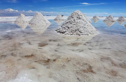 Piles of salt in the Uyuni Salt Salt Flat, salt desert and the world's largest lithium deposit. 
