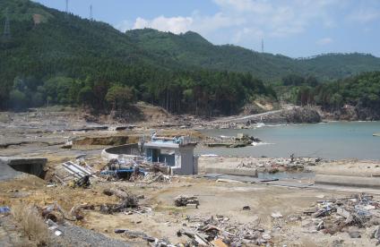 Fishing village destroyed by Tohoku Earthquake-induced tsunami in 2011, Japan 