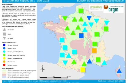 Carte de France de l’état des nappes d’eau au 1er  avril 2018