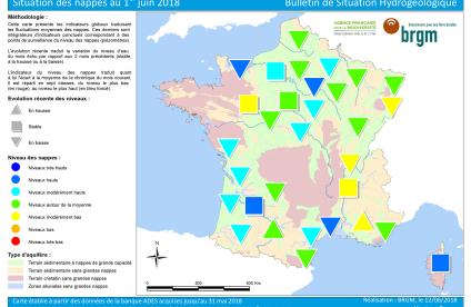 Map of water table levels in France on 1 June 2018    