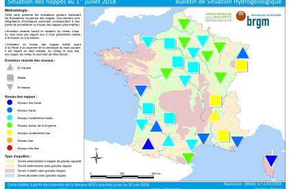 Carte de France de l’état des nappes d’eau au 1er  juillet 2018