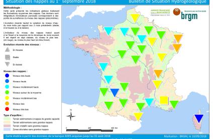 Carte de France de l'état des nappes d'eau au 1er septembre 2018