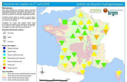 Carte de France de l'état des nappes d'eau au 1er  avril 2019