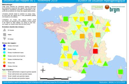 Map of water table levels in France on 1 November 2019 