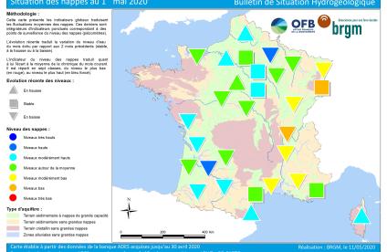 Map of water table levels in France on 1 May 2020 