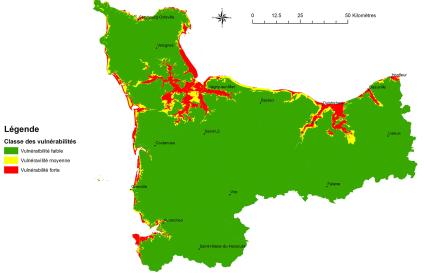Carte de la vulnérabilité des aquifères côtiers aux intrusions salines à l’horizon 2100 de Normandie Occidentale    