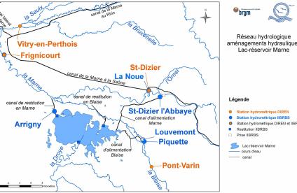 Carte du réseau hydrologique et hydraulique de l'environnement du lac 