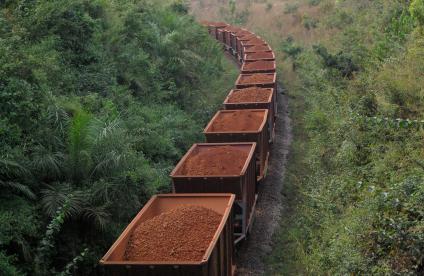 Wagons carrying bauxite ore, Guinea