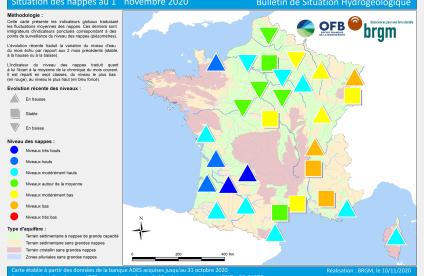 Map of water table levels in France on 1 November 2020