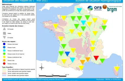 Carte de France de la situation des nappes au 1er mai 2021