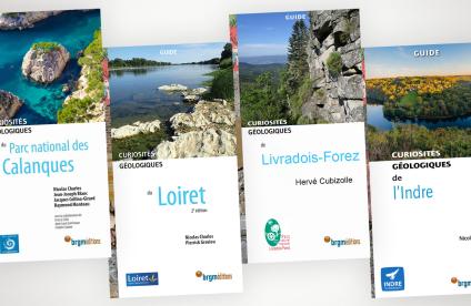 Covers of the geological curiosity guidebooks of the Editions du BRGM