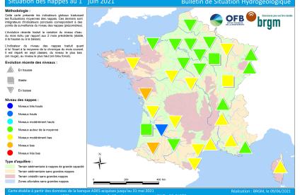 Carte de France de la situation des nappes au 1er juin 2021