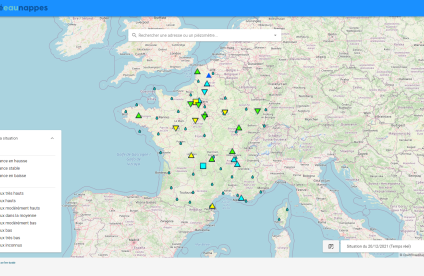Example of a map using the Hub’eau hydrometry API on the MétéEAU Nappes platform