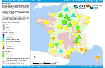 Map of water table levels in France on 1 March 2022.