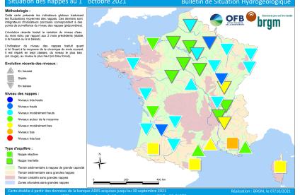 Carte de France de la situation des nappes au 1er octobre 2021